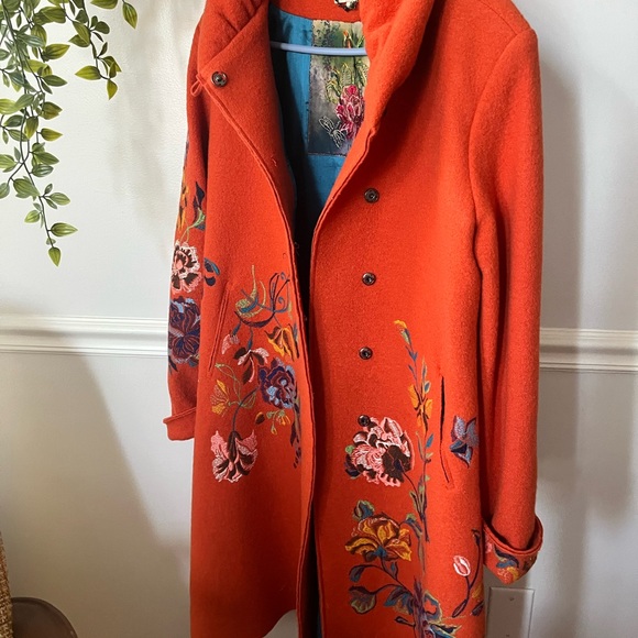 IVKO Wool Orange Coat with Floral Embroidery - Picture 3 of 8